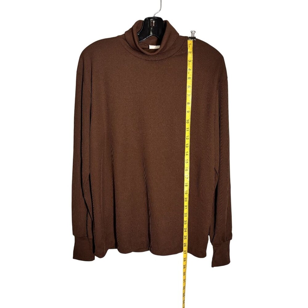 Vintage 70's Jantzen Chocolate Brown Ribbed Long Sleeve Turtleneck Top Medium - Picture 5 of 9